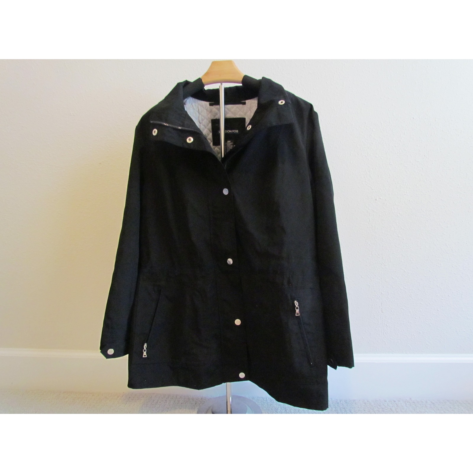 London Fog Jacket Medium M Black Quilted Lining Utility Anorak Coat 54201955c